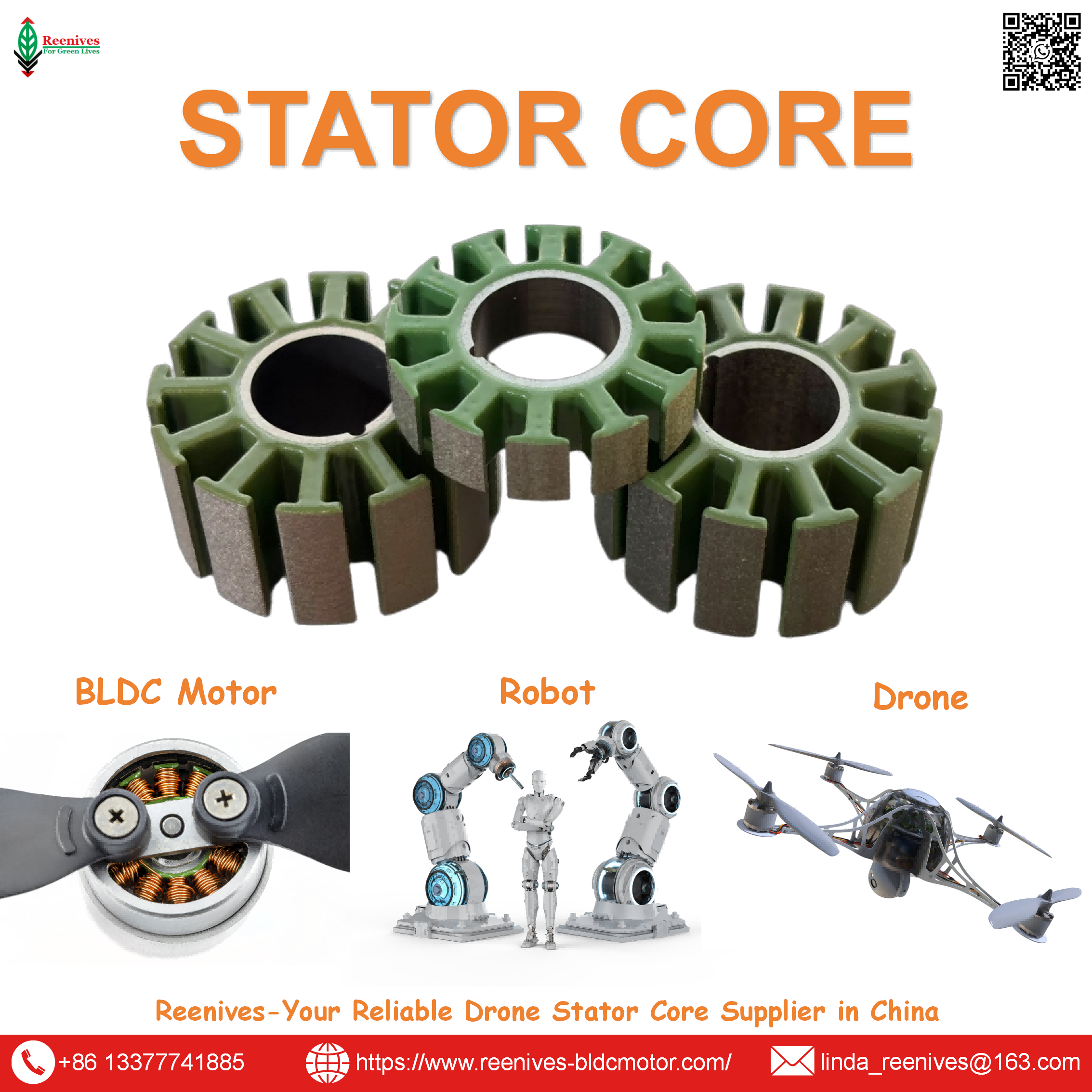 Precision hairpin stators for UAV, EV & high-performance BLDC motors. 91.8% peak efficiency, 25 Nm/kg torque density. Free samples & global shipping from Reenives.